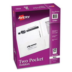 Avery® Two-Pocket Folder, 40-Sheet Capacity, 11 x 8.5, White, 25/Box