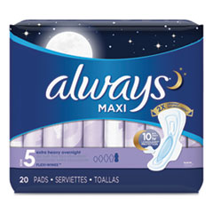 Always® Maxi Pads, Extra Heavy Overnight, 20/Pack, 6 Packs/Carton