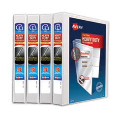 Avery® Heavy-Duty Non Stick View Binder with DuraHinge and Slant Rings, 3 Rings, 1" Capacity, 11 x 8.5, White, 4/Pack