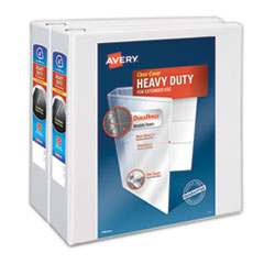 Avery® Heavy-Duty Non Stick View Binder with DuraHinge and Slant Rings, 3 Rings, 4" Capacity, 11 x 8.5, White, 2/Pack