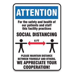 Accuform® Social Distance Signs, Wall, 10 x 14, Patients and Staff Social Distancing, Humans/Arrows, Blue/White, 10/Pack