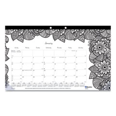 Blueline® Monthly Desk Pad Calendar, DoodlePlan Coloring Pages, 17.75 x 10.88, Black Binding, Clear Corners, 12-Month (Jan-Dec): 2022