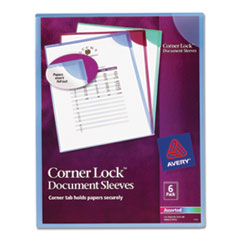 Avery® Corner Lock Document Sleeves, Letter Size, Assorted Colors, 6/Pack