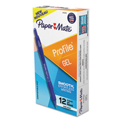 Paper Mate® Profile Gel Pen, Retractable, Fine 0.5 mm, Blue Ink, Translucent Blue Barrel, Dozen