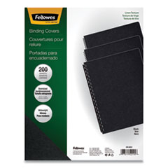 Fellowes® Expressions Linen Texture Presentation Covers for Binding Systems, Black, 11.25 x 8.75, Unpunched, 200/Pack