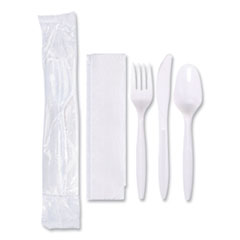 Hoffmaster® Economy Cutlery Kit, Fork/Knife/Spoon/Napkin, White, 250/Carton