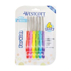 Westcott® For Kids Scissors, Blunt Tip, 5" Long, 1.75" Cut Length, Assorted Bent Handles, 6/Pack