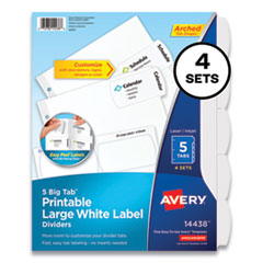 Avery® Big Tab Printable Large White Label Tab Dividers, 5-Tab, 11 x 8.5, White, 4 Sets