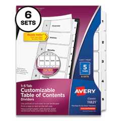 Avery® Customizable Table of Contents Ready Index Black and White Dividers, 5-Tab, 1 to 5, 11 x 8.5, White, 6 Sets
