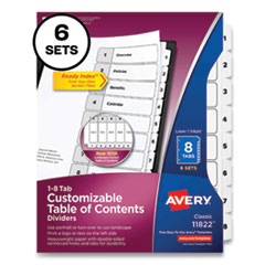 Avery® Customizable Table of Contents Ready Index Black and White Dividers, 8-Tab, 1 to 8, 11 x 8.5, White, 6 Sets