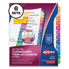 Avery® Customizable Table of Contents Ready Index Multicolor Dividers, 12-Tab, Jan. to Dec., 11 x 8.5, White, 6 Sets