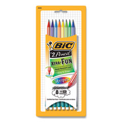 BIC® #2 Pencil Xtra Fun, HB (#2), Black Lead, Assorted Stripes Barrel Colors, 8/Pack