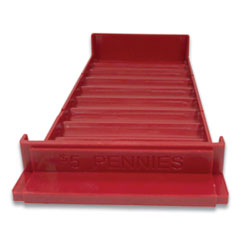 Stackable Plastic Coin Tray, Pennies, 10 Compartments, Denomination and Capacity Etched On Side, Stackable, 10 x 5, Red