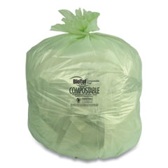 Heritage Biotuf Compostable Can Liners, 48 gal, 0.8 mil, 42" x 48", Green, 25 Bags/Roll, 5 Rolls/Carton