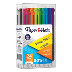 Write Bros Mechanical Pencil, 0.7 mm, HB (#2), Black Lead, Black Barrel with Assorted Clip Colors, 24/Box