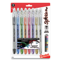 Pentel® Sparkle Pop Metallic Gel Pen, Stick, Bold 1 mm, Assorted Ink Colors, Clear Barrel, 8/Pack