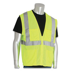 PIP ANSI Class 2 Four Pocket Zipper Safety Vest, Polyester Mesh, 4X-Large, Hi-Viz Lime Yellow