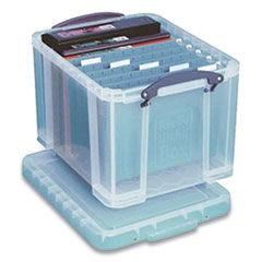 Really Useful Box® Stackable File Box, Legal Files, 14.5 x 18.5 x 12.75, Clear/Blue Accents