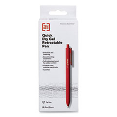 Quick Dry Gel Pen, Retractable, Medium 0.7 mm, Red Ink, Red Barrel, Dozen