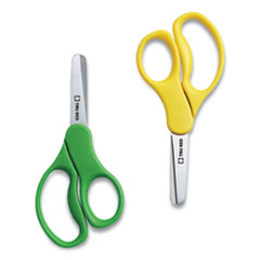 Kids' Blunt Tip Stainless Steel Safety Scissors, 5" Long, 2.05" Cut Length, Straight Assorted Color Handles, 2/Pack