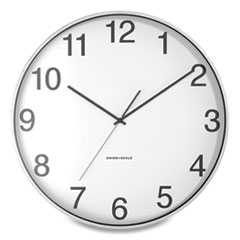 Union & Scale™ Essentials Round Aluminum Wall Clock, 15.7" Overall Diameter, Silver Case, 1 AA (sold separately)