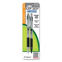 Zebra® M/F 301 Stainless Steel Retractable Pen and Pencil Set, 0.7 mm Black Pen, 0.5 mm HB Pencil, Stainless Steel Barrels
