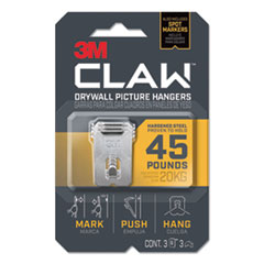 3M™ Claw Drywall Picture Hanger, Stainless Steel, 45 lb Capacity, 3 Hooks and 3 Spot Markers