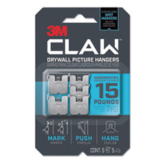 3M™ Claw Drywall Picture Hanger, Stainless Steel, 15 lb Capacity, 5 Hooks and 5 Spot Markers