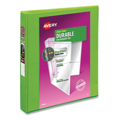 Avery® Durable View Binder with DuraHinge and Slant Rings, 3 Rings, 1" Capacity, 11 x 8.5, Bright Green