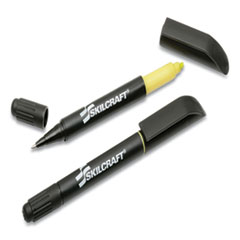 7520014840020, SKILCRAFT Rite-N-Lite Ballpoint Pen/Highlighter, Yellow/Black Ink, Chisel/Conical Tip, Black Barrel, Dozen