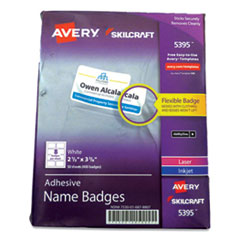 7530016878807, SKILCRAFT AVERY Adhesive Name Badges, 2.33 x 3.38, White, 400/Pack