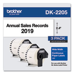 Brother Continuous Paper Label Tape, 2.4" x 100 ft, White, 3 Rolls/Pack