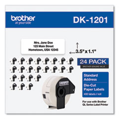 Brother Die-Cut Address Labels, 1.1 x 3.5, White, 400 Labels/Roll, 24 Rolls/Pack