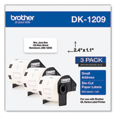 Brother Die-Cut Address Labels, 1.1 x 2.4, White, 800 Labels/Roll, 3 Rolls/Pack
