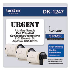 Brother Die-Cut Shipping Labels, 4.07 x 6.4, White, 180 Labels/Roll, 3 Rolls/Pack