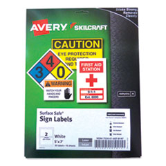 7530016878147, SKILCRAFT AVERY Surface Safe Sign Labels, 5 x 7, White, 2/Sheet, 15 Sheets/Box, 12 Boxes/Box