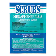 SCRUBS® Medaphene Disinfectant Wet Wipes, 6 x 8, White, Individually Wrapped Foil Packets, 100/Carton