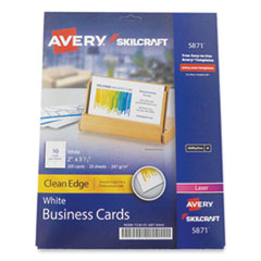 7530016878444, SKILCRAFT AVERY Clean Edge Business Cards, Laser, 3.5 x 2, White, 200 Cards, 10 Cards/Sheet, 20 Sheets/Pack