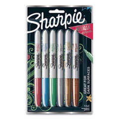 Sharpie® Metallic Fine Point Permanent Markers, Fine Bullet Tip, Blue-Green-Red, 6/Pack