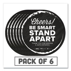 Tabbies® BeSafe Messaging Floor Decals, Cheers;Be Smart Stand Apart;Thank You for Keeping A Safe Distance, 12" Dia, Black/White, 6/CT