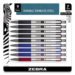 Zebra® F-301 Ballpoint Pen, Retractable, Fine 0.7 mm, Assorted Ink and Barrel Colors, 9/Pack