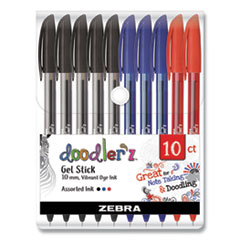 Zebra® Doodler'z Gel Pen, Stick, Bold 1 mm, Assorted Ink and Barrel Colors, 10/Pack