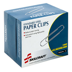 7510001614292, SKILCRAFT Paper Clips, #1, Smooth, Silver, 1,000/Box NSN1614292