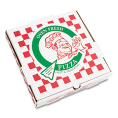 PIZZA Box Corrugated Kraft Pizza Boxes, B-Flute, White/Red/Green, 18" Pizza, 18 x 18 x 1.88, 50/Carton