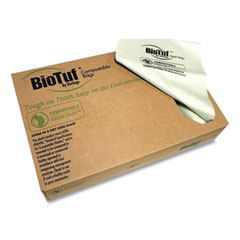Heritage Biotuf Compostable Can Liners, 30 to 33 gal, 0.9 mil, 33" x 39", Light Green, 25/Roll, 8 Rolls/Carton