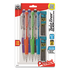 Pentel® Twist-Erase CLICK Mechanical Pencil, 0.7 mm, HB (#2), Black Lead, Assorted Barrel Colors, 6/Pack