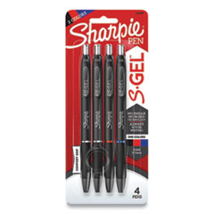 S-Gel High-Performance Gel Pen, Retractable, Fine 0.5 mm, Assorted Ink Colors, Black Barrel, 4/Pack