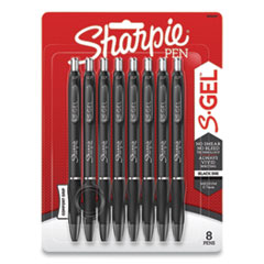 Sharpie® S-Gel™ S-Gel High-Performance Gel Pen, Retractable, Medium 0.7 mm, Black Ink, Black Barrel, 8/Pack