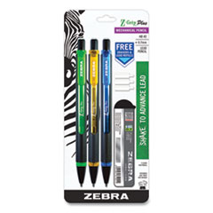 Zebra® Z-Grip Plus Mechanical Pencil, 0.7 mm, HB (#2), Black Lead, Assorted Barrel Colors, 3/Pack
