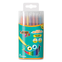 BIC® Kids Ultra Washable Markers, Plastic Tube, Medium Bullet Tip, Assorted Colors, 20/Pack